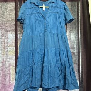 Anthropologie Blue Short-Sleeve Tiered Tunic Dress